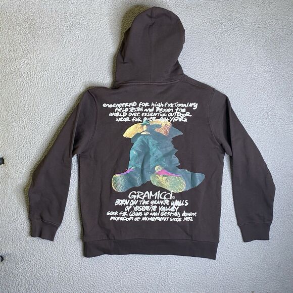 Gramicci Knit Napping Climber Hoodie Mens XS Brown Graphic Sweatshirt NWOT